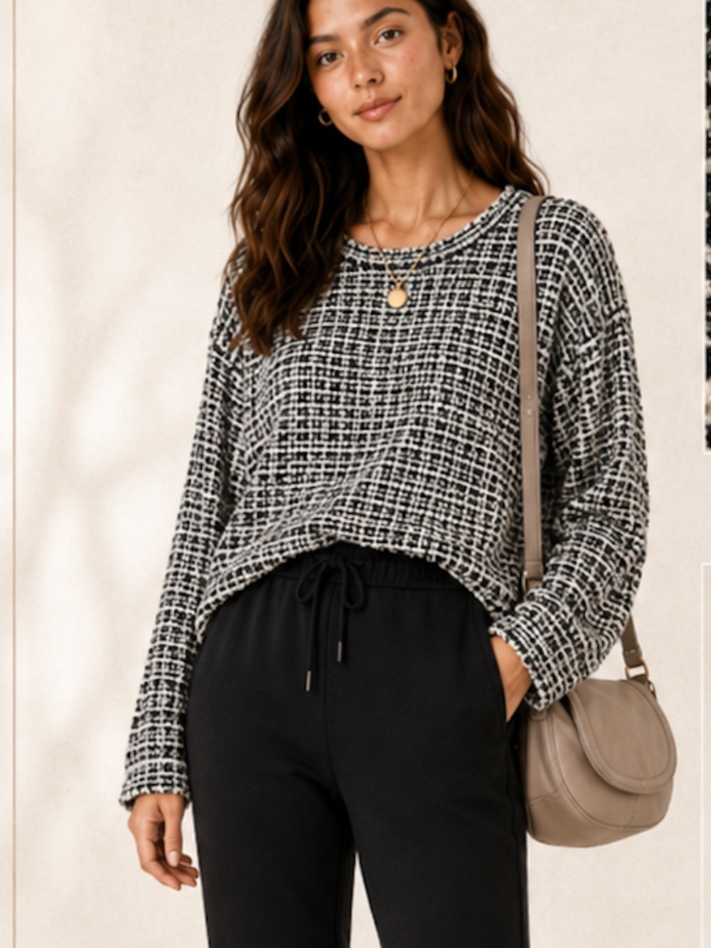 Max Studio Tweed Crew Neck Top - SzM/L